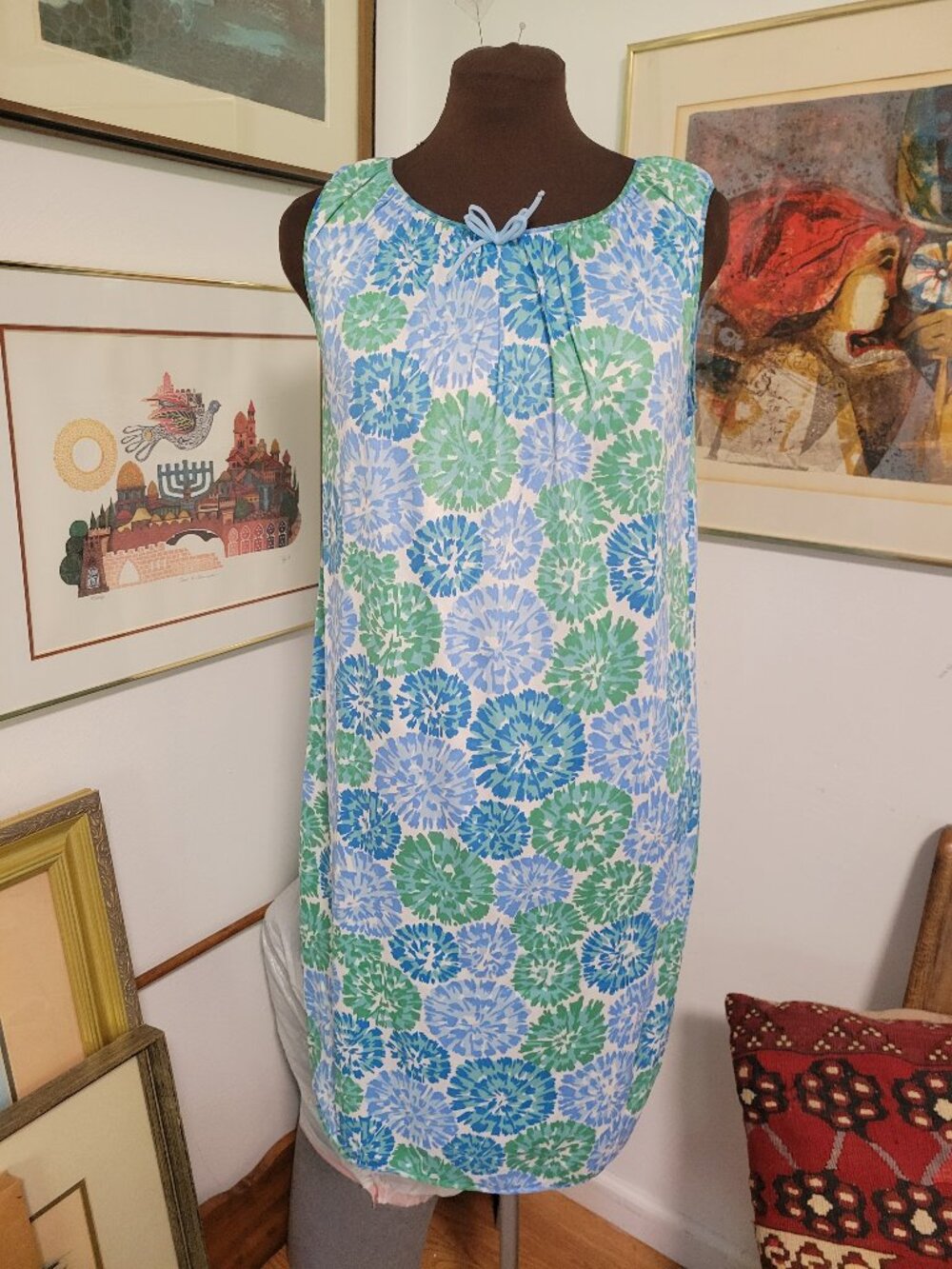 Vintage 80's Patterned Nylon Nightdress Size Small